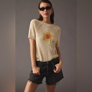 Anthropologie Pilcro Short-Sleeve Sunflower Sweater (Size XS) - NWT